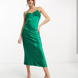Green Midi Satin Dress